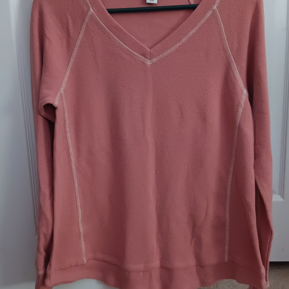 Pink V-Neck Long Sleeve Top